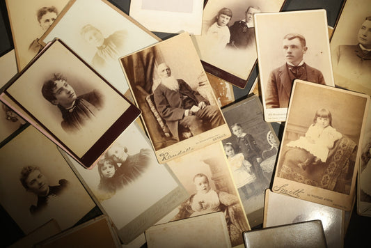 Grouping of 29 Antique Cabinet Card Photographs, Portrait Studies of Men, Women, and Children, Including Examples by Randall and Smith of Detroit, and Other Michigan Studios