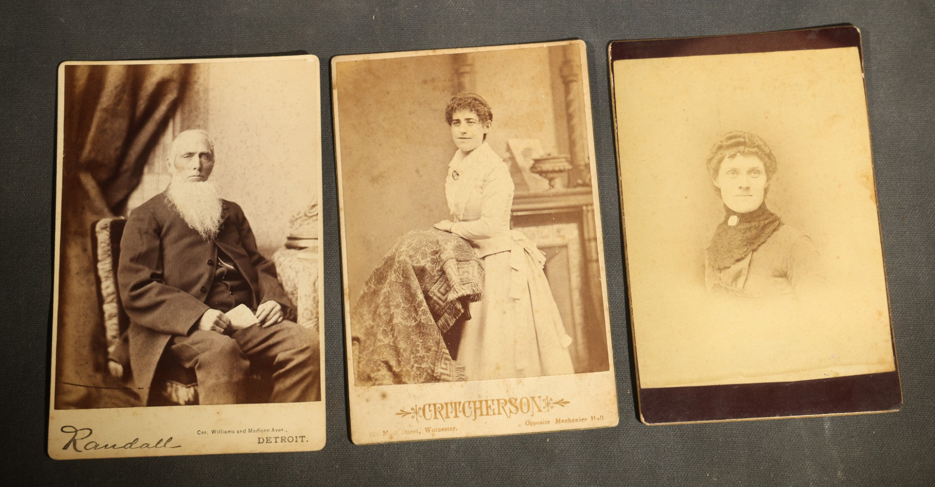 Grouping of 29 Antique Cabinet Card Photographs, Portrait Studies of Men, Women, and Children, Including Examples by Randall and Smith of Detroit, and Other Michigan Studios