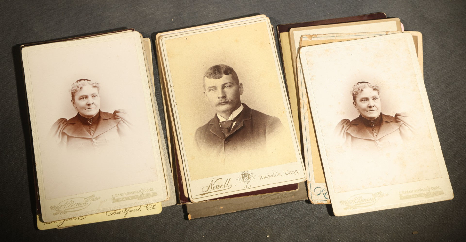 Grouping of 29 Antique Cabinet Card Photographs, Portrait Studies of Men, Women, and Children, Including Examples by Randall and Smith of Detroit, and Other Michigan Studios