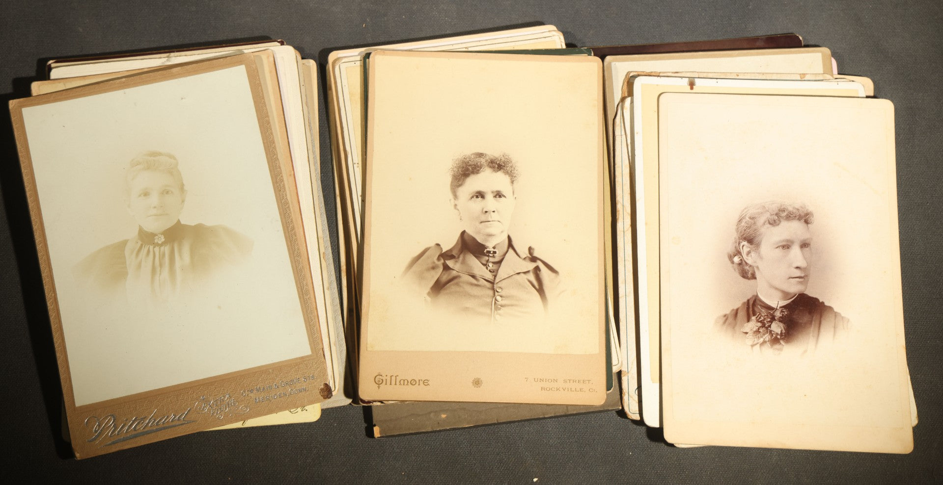 Grouping of 29 Antique Cabinet Card Photographs, Portrait Studies of Men, Women, and Children, Including Examples by Randall and Smith of Detroit, and Other Michigan Studios