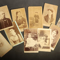 Lot 108 - Grouping of 10 Antique Carte De Visite C.D.V. Photographs, Portrait Studies of Men, Women, and Children, Including Two Illustrated Filler Cards