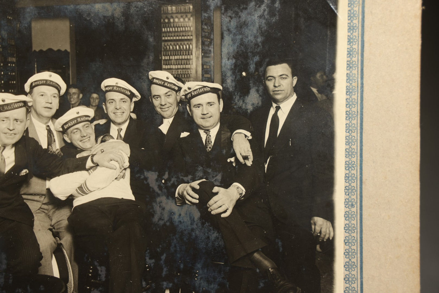 Vintage Sloppy Joe's Bar Havana Cuba Souvenir Photograph, Group of German Naval Sailors from S.M.S. Karlsruhe in Port, with Maracas at the Bar