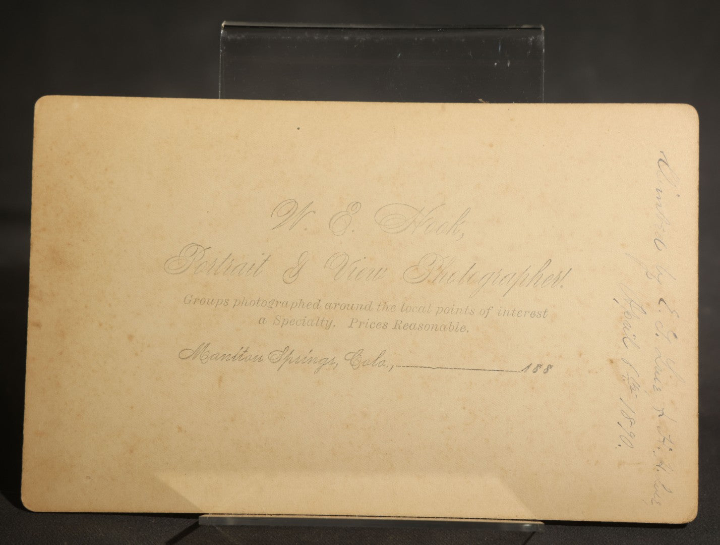 Trio of Antique Colorado Scenery Cabinet Card Photographs Including Seven Falls Cheyenne Canon, Cascade in Boulder Canon, and Iron Springs at Manitou from Bagley's Art Series, Annotated by Dr. and Mrs. H. H. Luce, 1890-1891