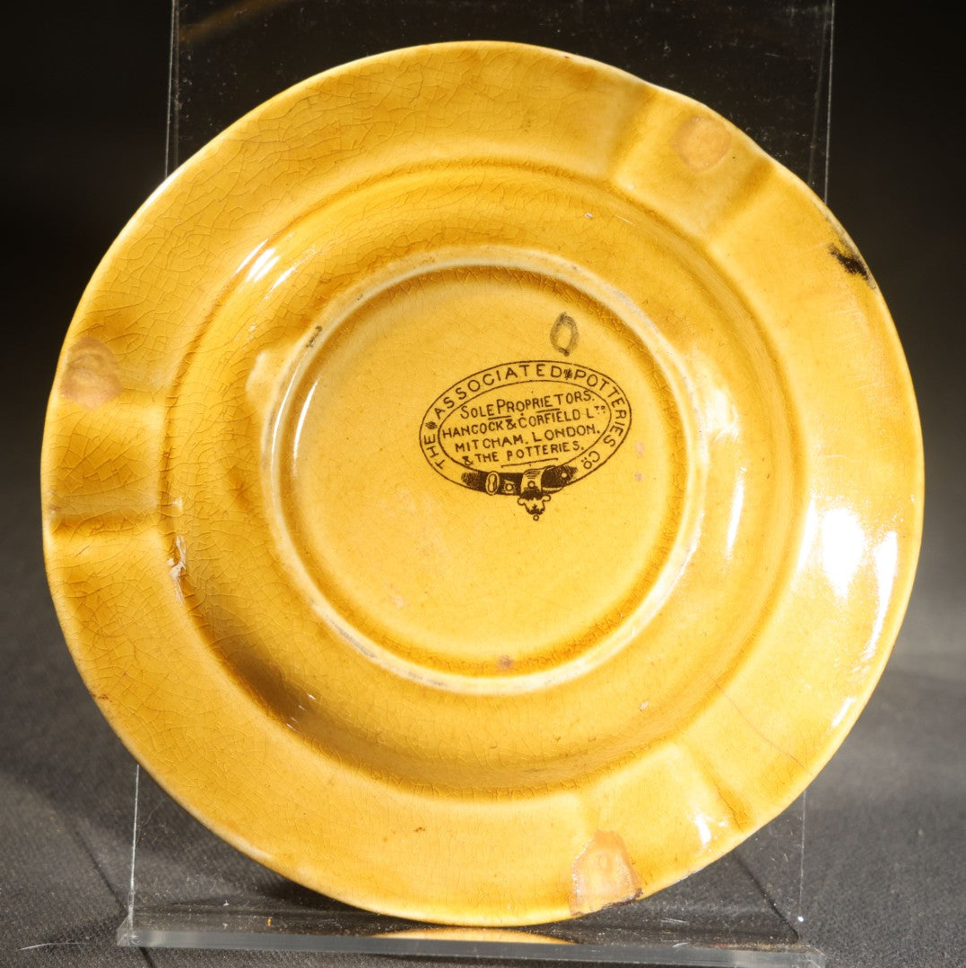Antique Burrow's Malvern Waters "Malvernia" Advertising Ceramic Ashtray with Portrait of "Molly," The Associated Potteries Co., Hancock & Corfield Ltd., Mitcham London