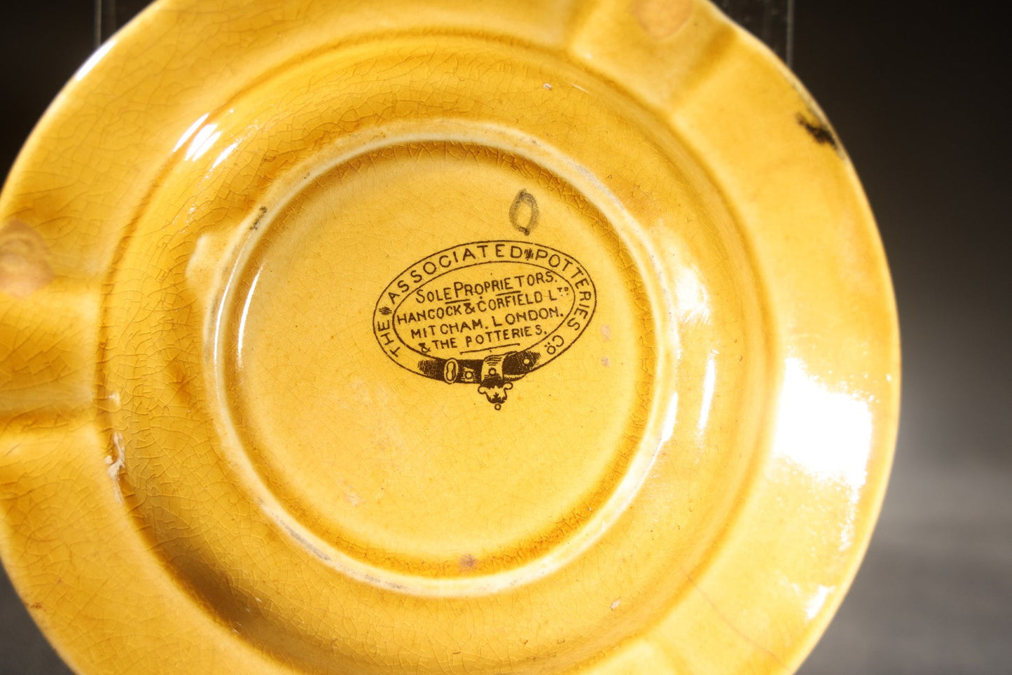 Antique Burrow's Malvern Waters "Malvernia" Advertising Ceramic Ashtray with Portrait of "Molly," The Associated Potteries Co., Hancock & Corfield Ltd., Mitcham London