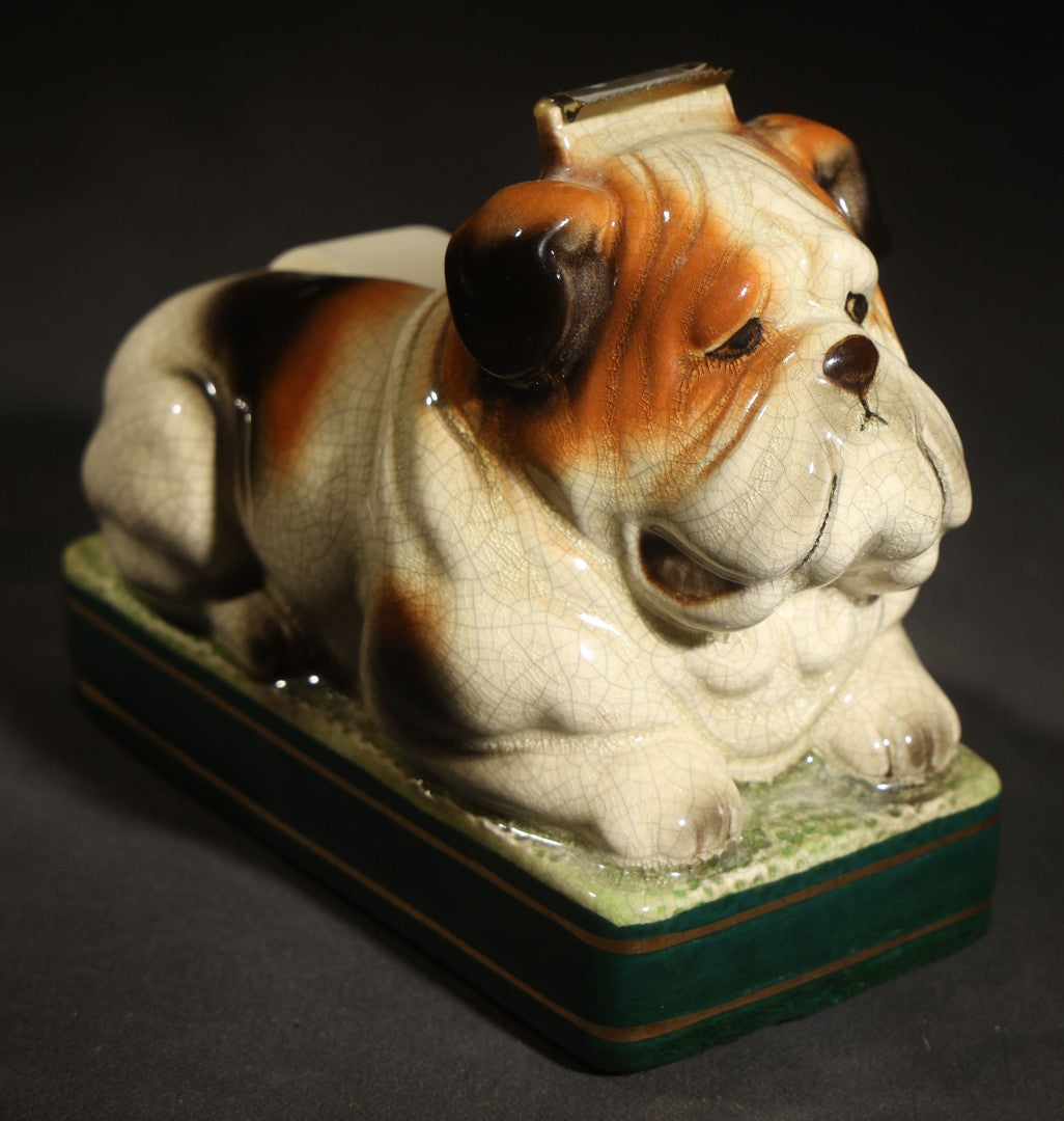 Vintage Ceramic English Bulldog Figural Tape Dispenser, Manufactured by Takahashi, San Francisco, Made in Japan