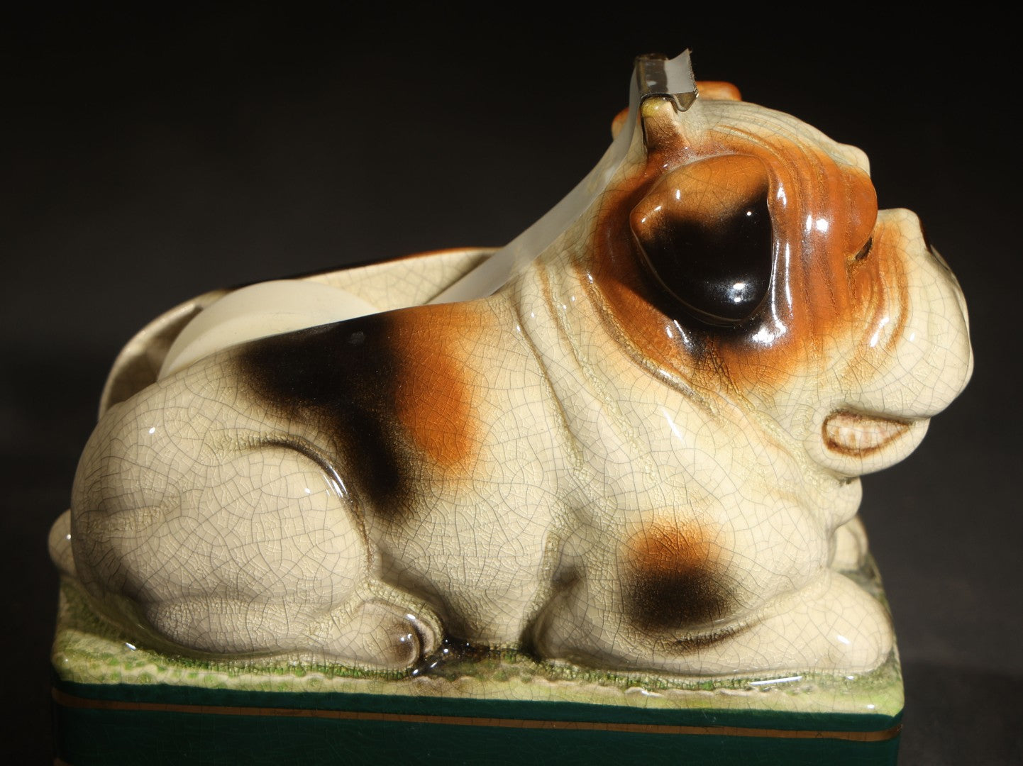 Vintage Ceramic English Bulldog Figural Tape Dispenser, Manufactured by Takahashi, San Francisco, Made in Japan