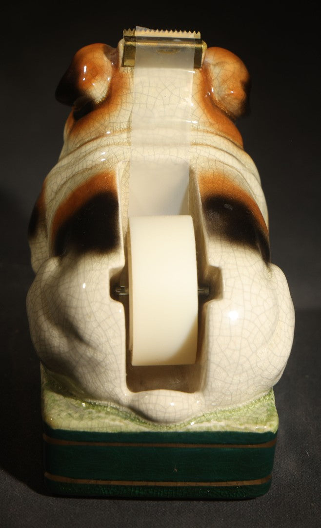 Vintage Ceramic English Bulldog Figural Tape Dispenser, Manufactured by Takahashi, San Francisco, Made in Japan