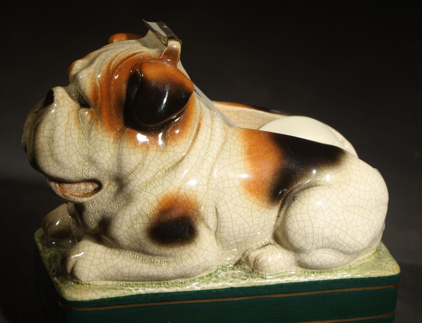 Vintage Ceramic English Bulldog Figural Tape Dispenser, Manufactured by Takahashi, San Francisco, Made in Japan