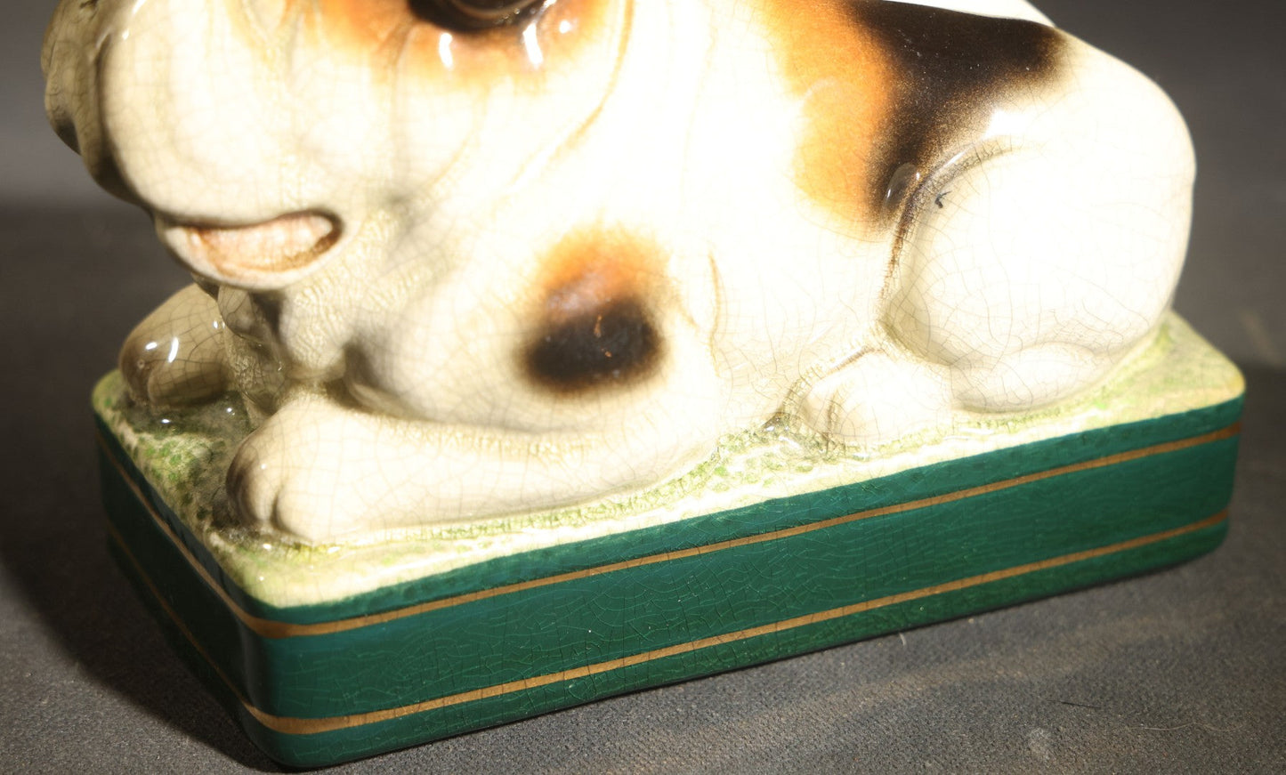 Vintage Ceramic English Bulldog Figural Tape Dispenser, Manufactured by Takahashi, San Francisco, Made in Japan