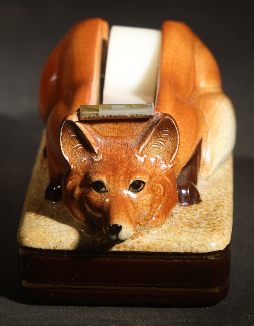 Vintage Ceramic Recumbent Fox Figural Tape Dispenser, Manufactured by Takahashi, San Francisco, Made in Japan