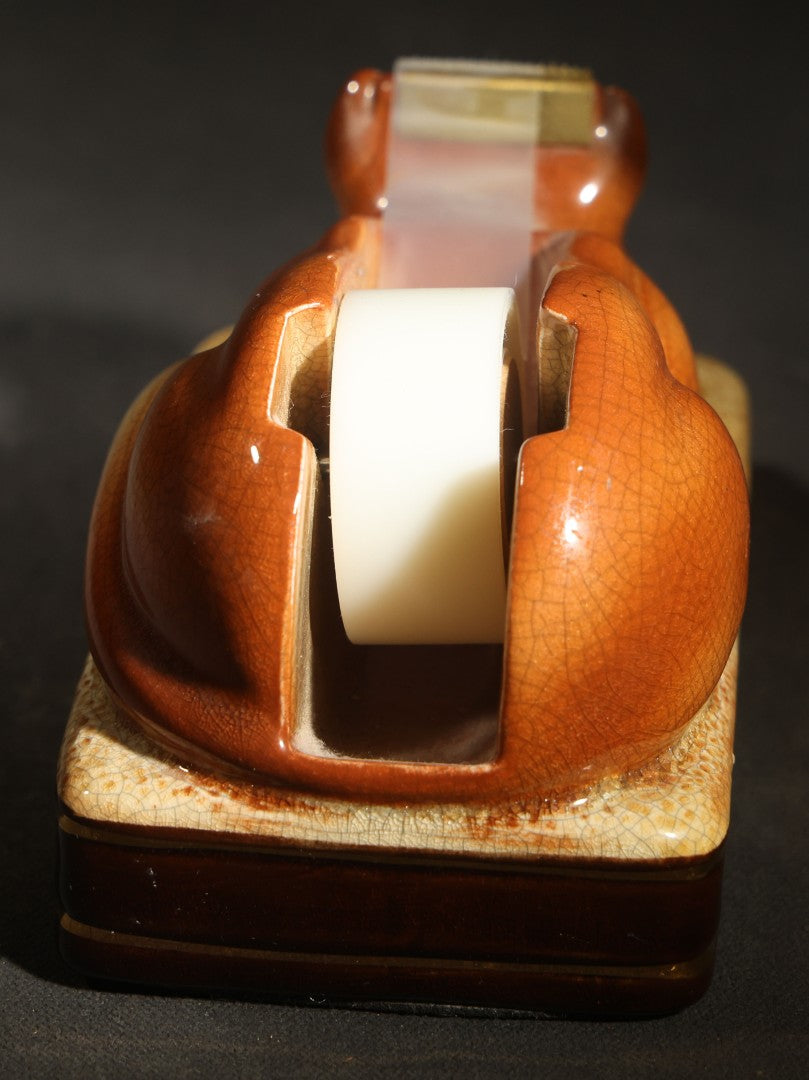 Vintage Ceramic Recumbent Fox Figural Tape Dispenser, Manufactured by Takahashi, San Francisco, Made in Japan