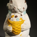 Lot 063 - Vintage Chalkware Easter Bunny Figure Holding Egg Basket, Polychrome Paint, Note Chipped Ear, 5-7/8" H