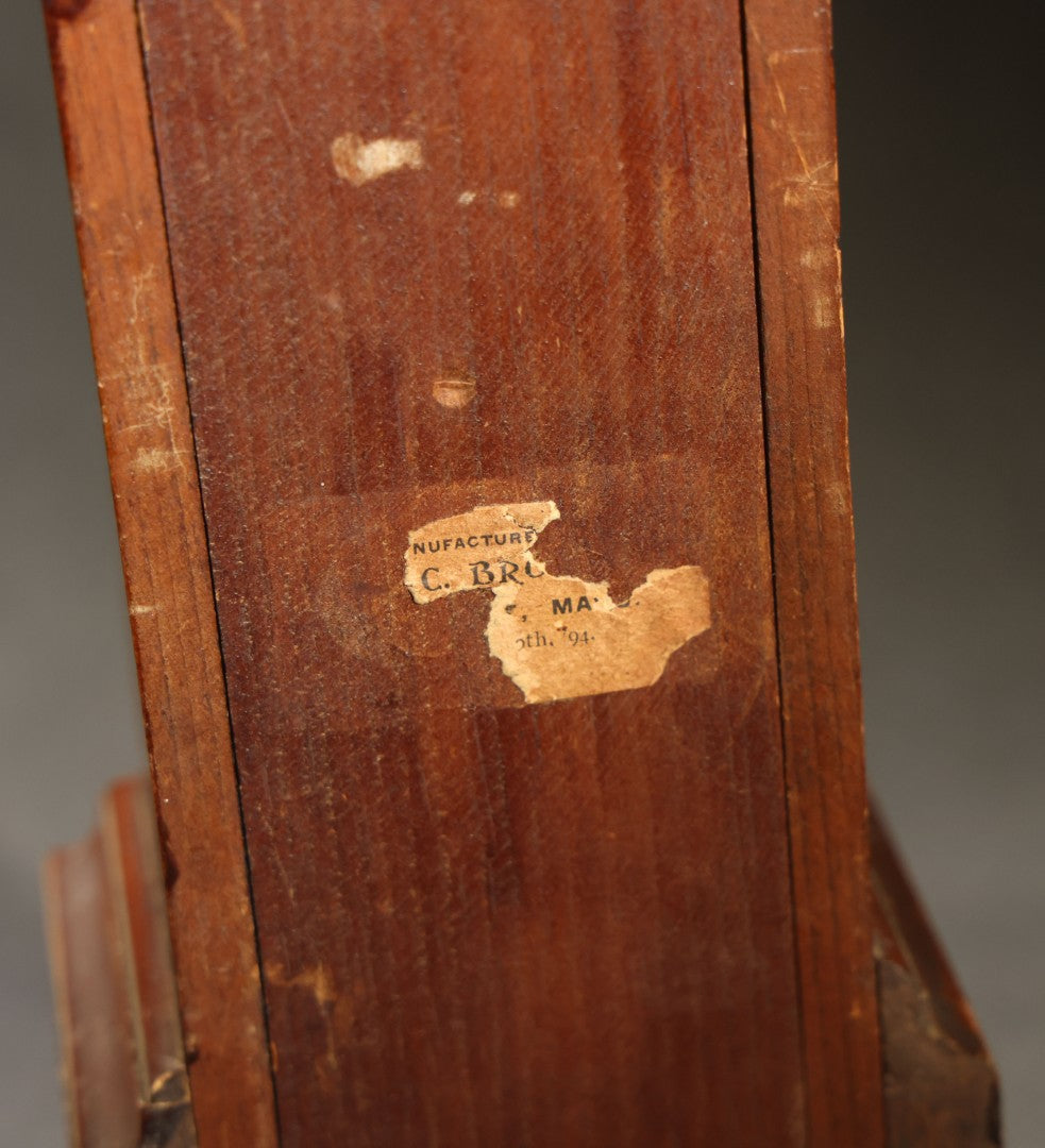 Antique Tall Case Clock-Form Pocket Watch Holder with Moon Phase Dial Face and Partial Maker's Label, Note Poor Condition