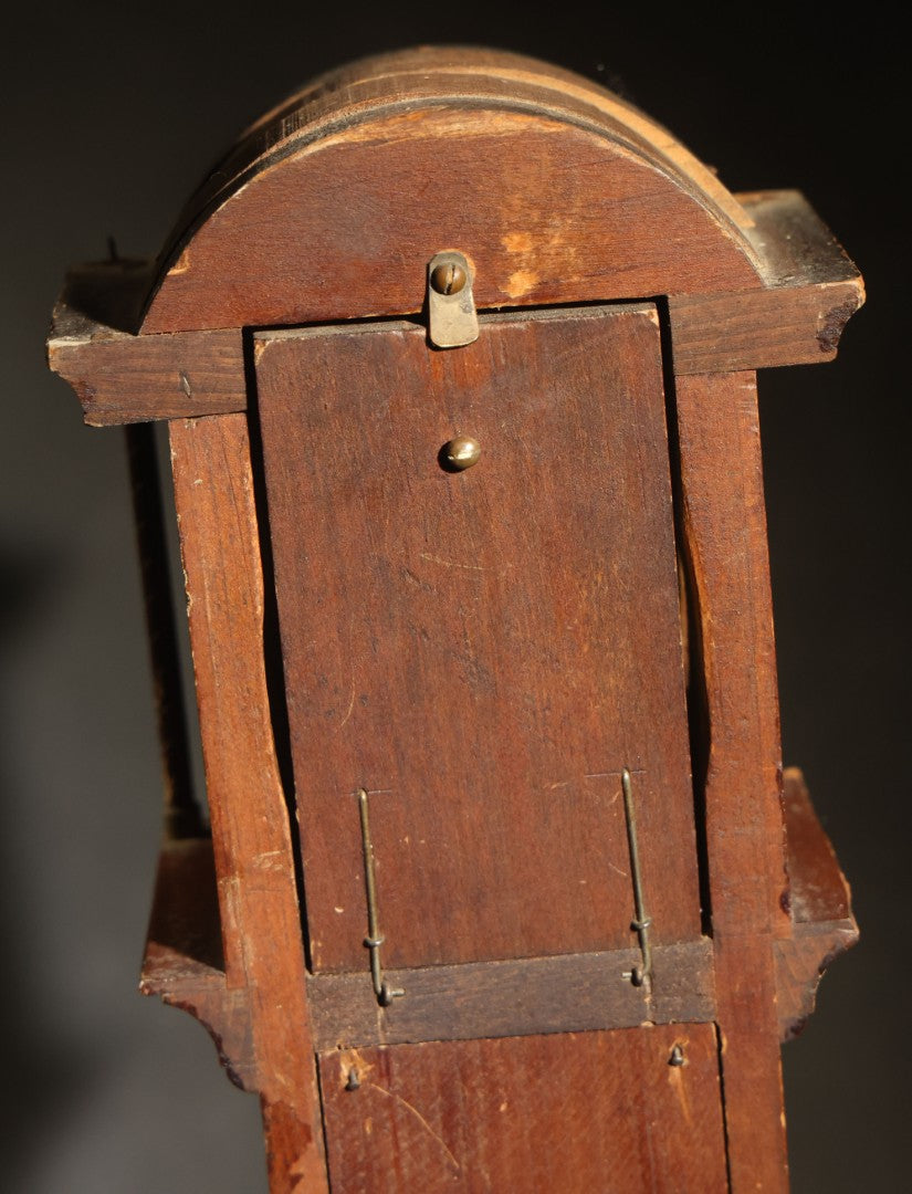 Antique Tall Case Clock-Form Pocket Watch Holder with Moon Phase Dial Face and Partial Maker's Label, Note Poor Condition