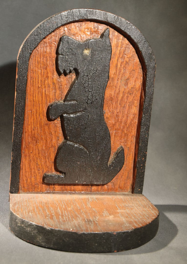 Pair of Antique Folk Art Carved and Painted Wood Bookends with Seated Scottie Dog Silhouette Figures