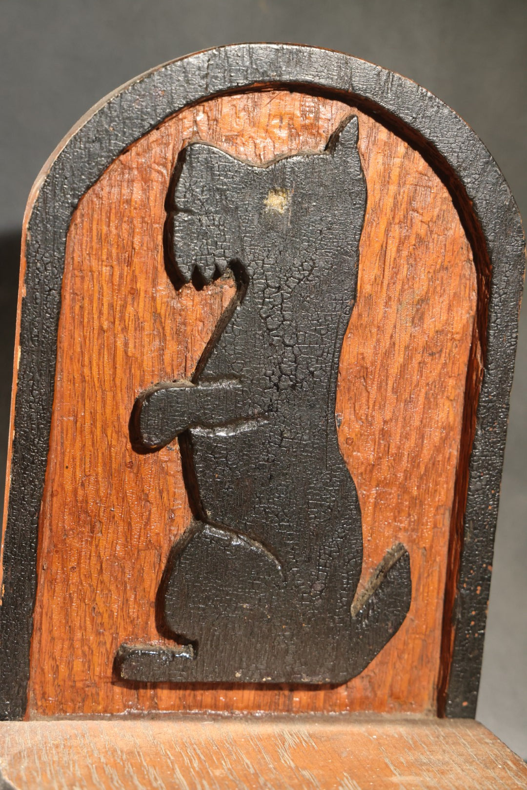 Pair of Antique Folk Art Carved and Painted Wood Bookends with Seated Scottie Dog Silhouette Figures