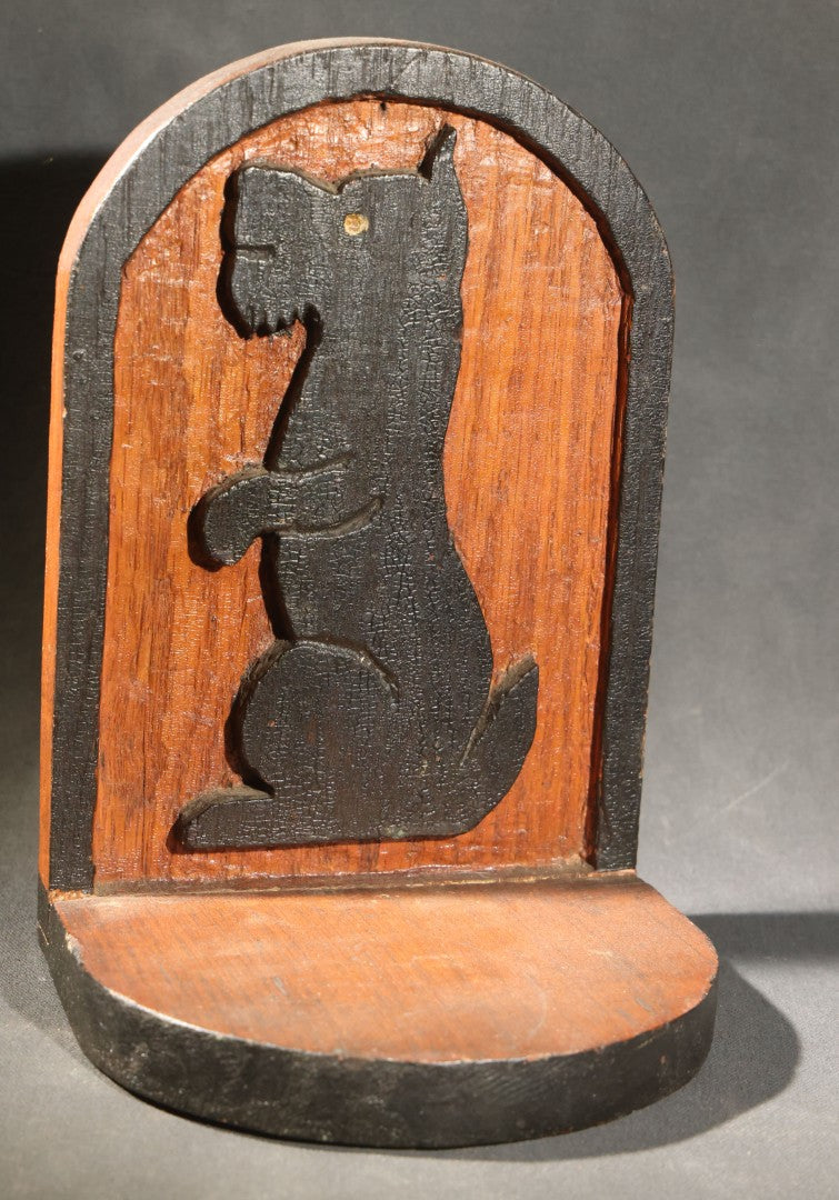 Pair of Antique Folk Art Carved and Painted Wood Bookends with Seated Scottie Dog Silhouette Figures
