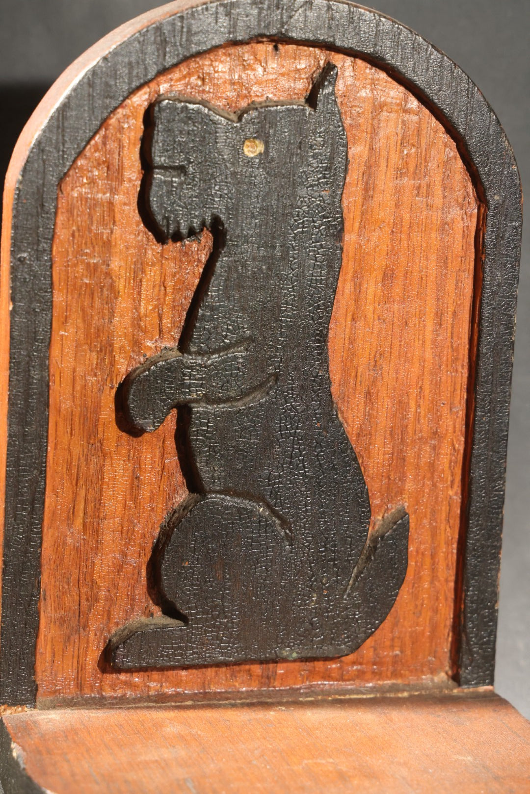 Pair of Antique Folk Art Carved and Painted Wood Bookends with Seated Scottie Dog Silhouette Figures