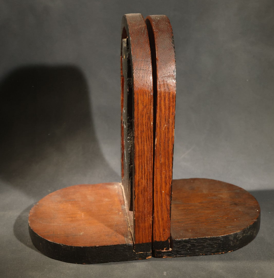 Pair of Antique Folk Art Carved and Painted Wood Bookends with Seated Scottie Dog Silhouette Figures