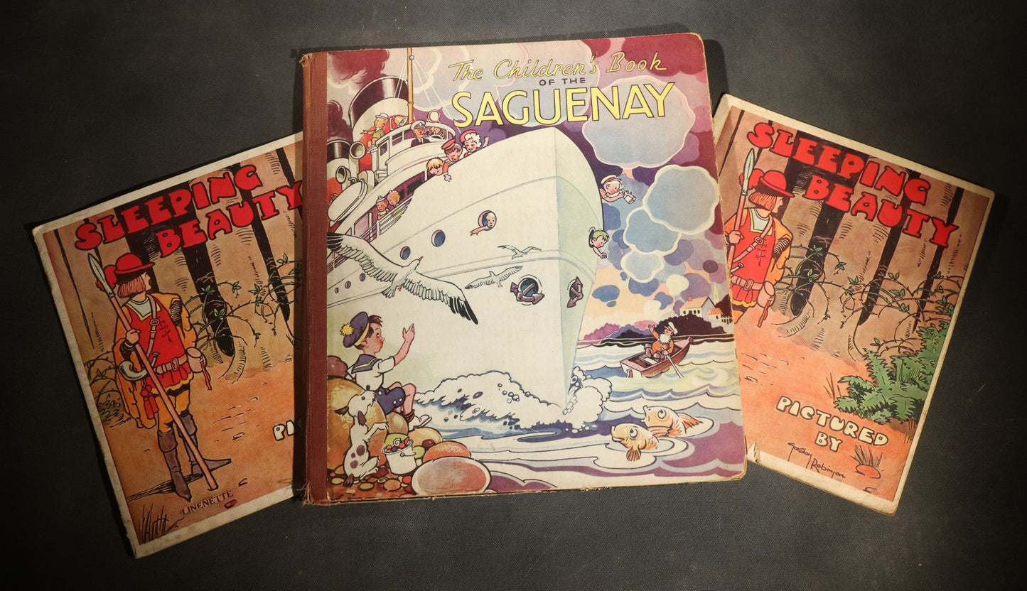 Trio of Vintage Children's Books Including "The Children's Book of the Saguenay," First Edition, 1945, and Two Copies of "Sleeping Beauty" Pictured by Gordon Robinson, Published by Samuel Gabriel Sons & Company