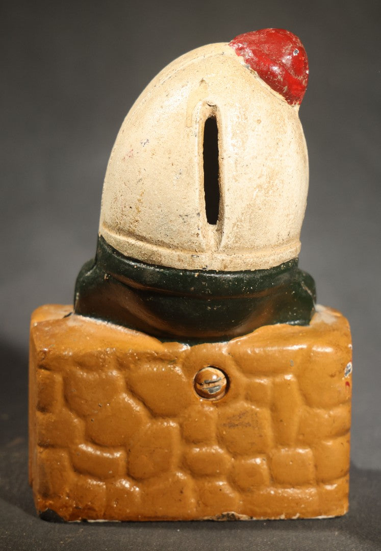 Vintage Cast Iron Humpty Dumpty Still Bank, Later Paint
