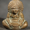 Lot 082 - Vintage Brass Miniature Figural Paperweight of a Seated Figure in a Feathered Headdress Holding a Bowl, 2-1/2" H