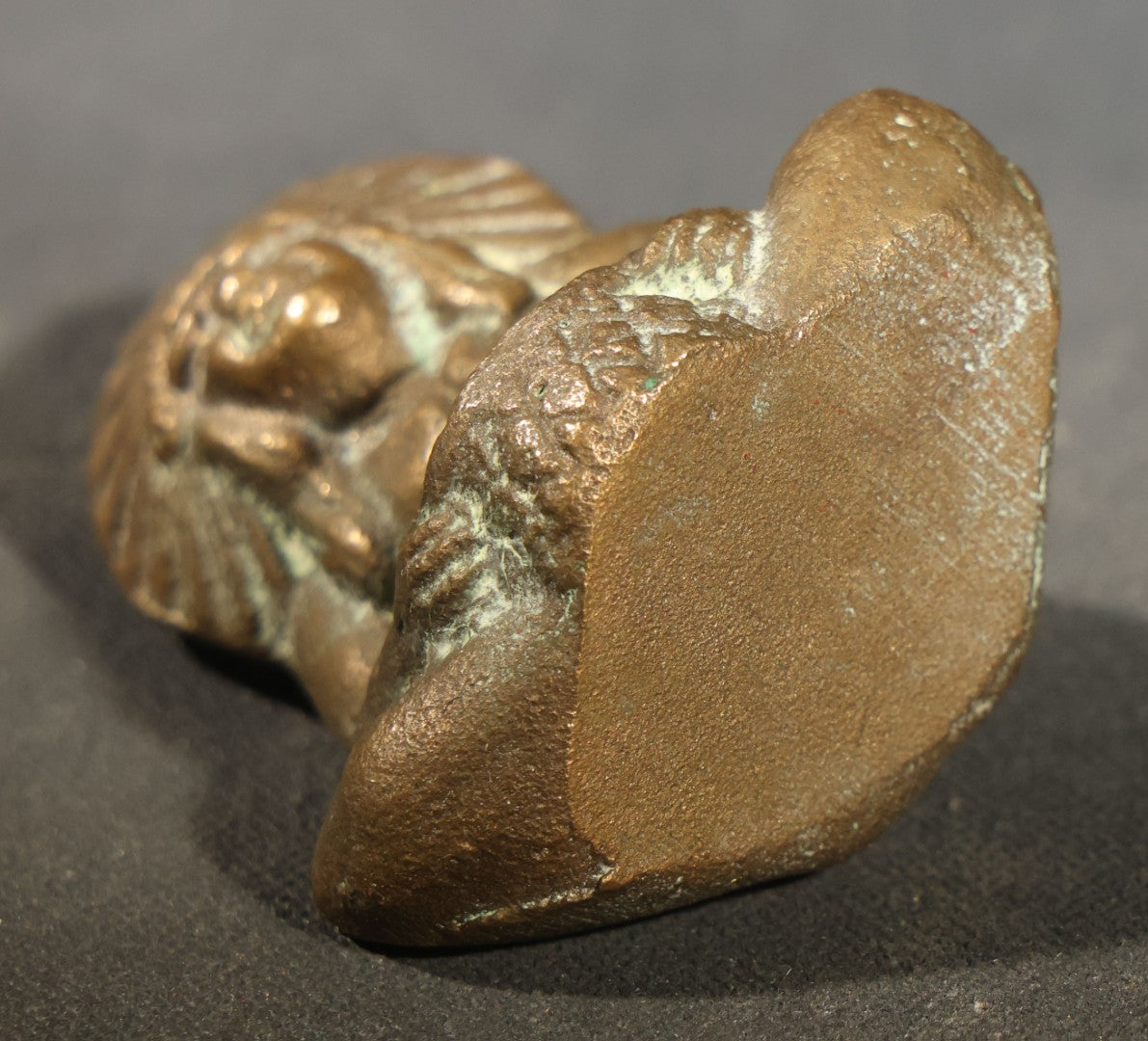 Vintage Brass Miniature Figural Paperweight of a Seated Figure in a Feathered Headdress Holding a Bowl