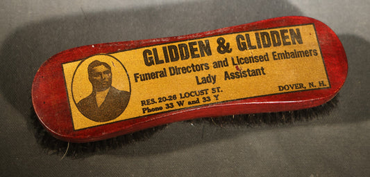Antique Advertising Clothes Brush, Glidden & Glidden Funeral Directors and Licensed Embalmers, Dover, New Hampshire