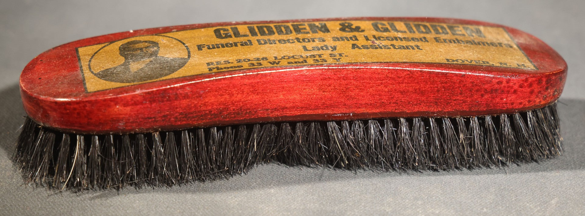 Antique Advertising Clothes Brush, Glidden & Glidden Funeral Directors and Licensed Embalmers, Dover, New Hampshire
