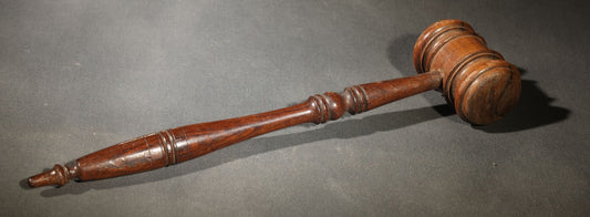 Antique Turned Wood Gavel with Ringed Head and Tapered Handle