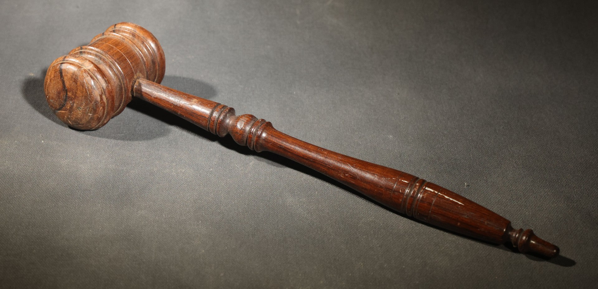Antique Turned Wood Gavel with Ringed Head and Tapered Handle