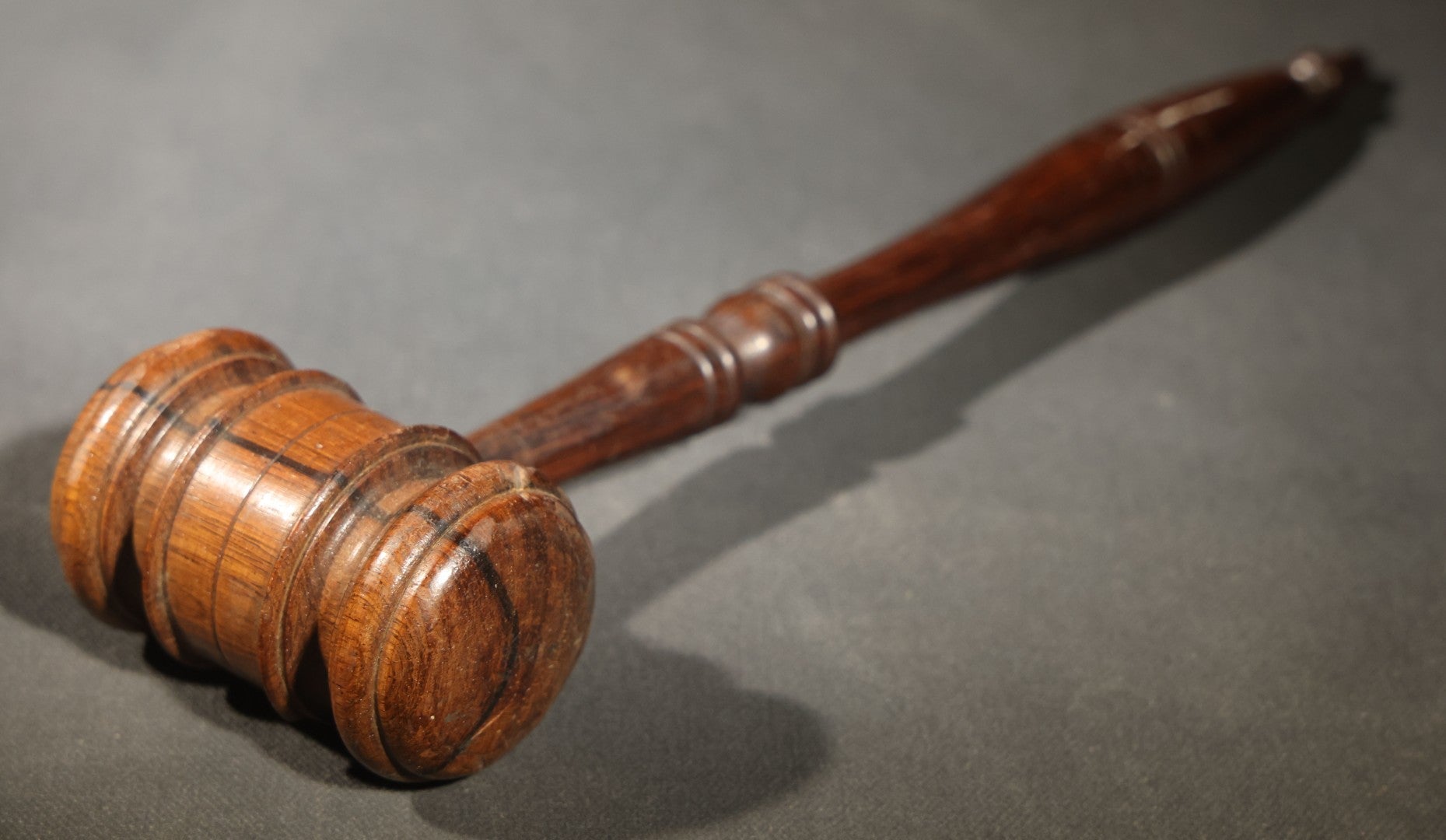 Antique Turned Wood Gavel with Ringed Head and Tapered Handle