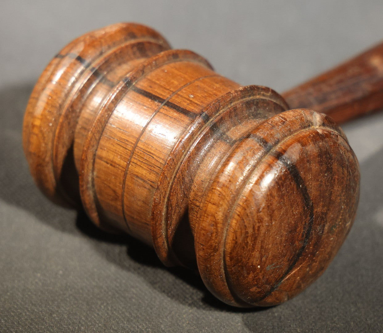Antique Turned Wood Gavel with Ringed Head and Tapered Handle