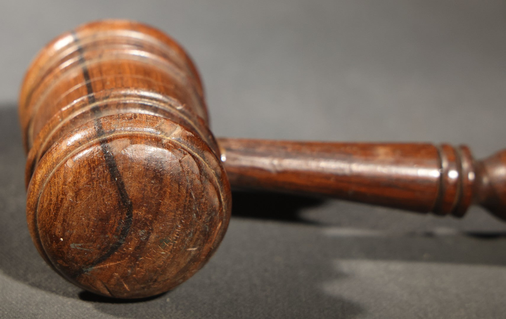 Antique Turned Wood Gavel with Ringed Head and Tapered Handle
