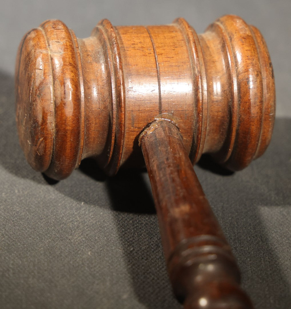 Antique Turned Wood Gavel with Ringed Head and Tapered Handle