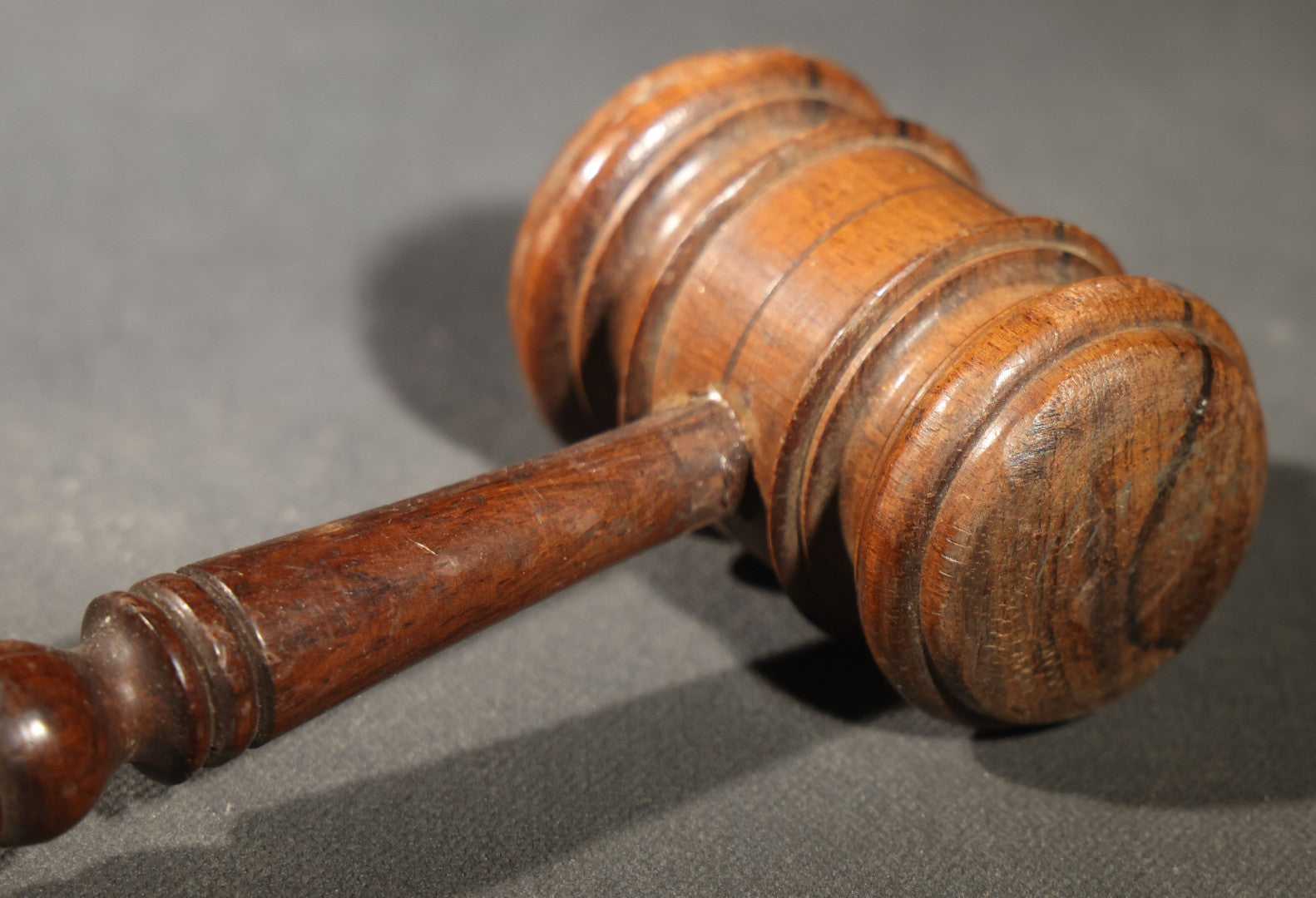 Antique Turned Wood Gavel with Ringed Head and Tapered Handle