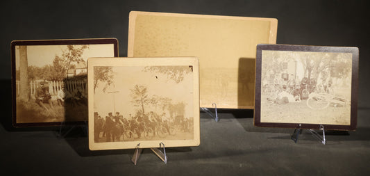 Grouping of Four Antique Board-Mounted Photographs of Cycling Groups and Bicyclists, Including High Wheel Bicycles and a Scene Inscribed Wellesley, Massachusetts