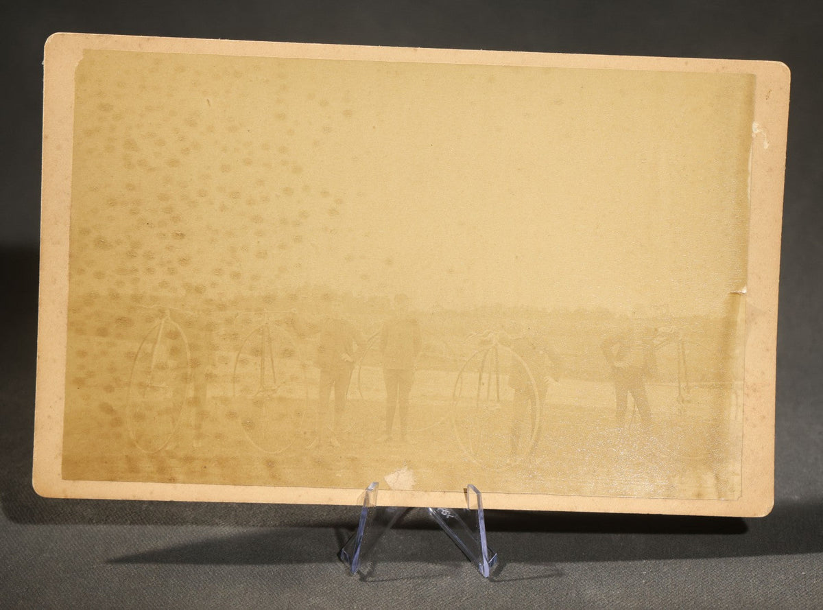 Grouping of Four Antique Board-Mounted Photographs of Cycling Groups and Bicyclists, Including High Wheel Bicycles and a Scene Inscribed Wellesley, Massachusetts