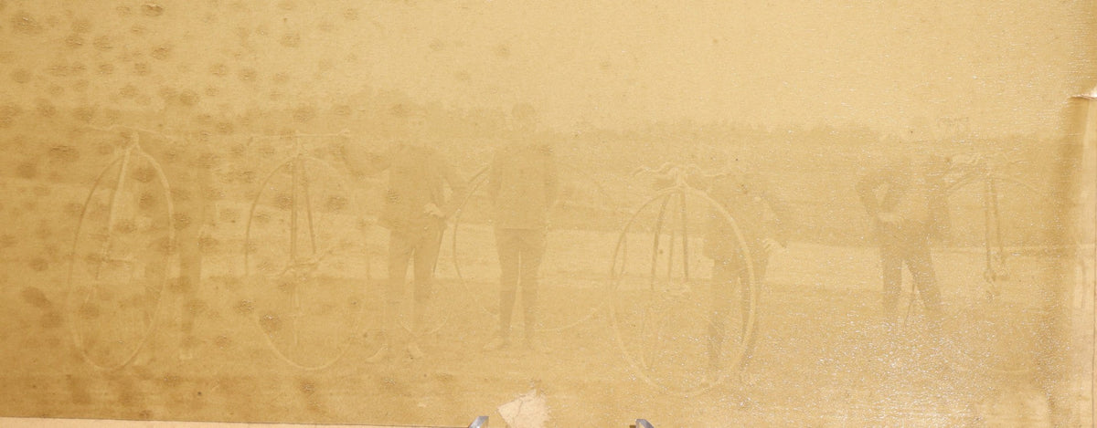 Grouping of Four Antique Board-Mounted Photographs of Cycling Groups and Bicyclists, Including High Wheel Bicycles and a Scene Inscribed Wellesley, Massachusetts
