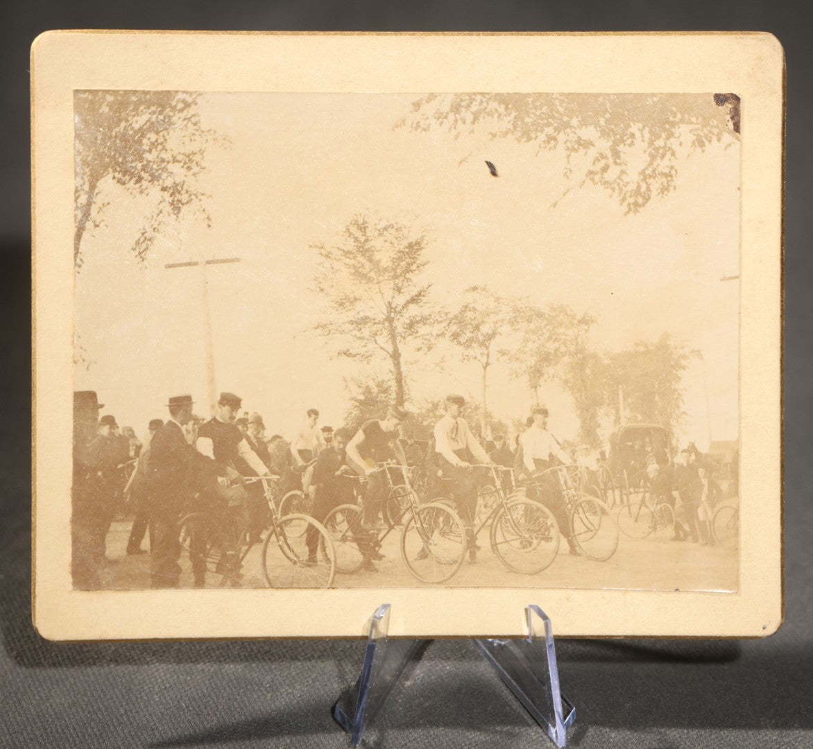 Grouping of Four Antique Board-Mounted Photographs of Cycling Groups and Bicyclists, Including High Wheel Bicycles and a Scene Inscribed Wellesley, Massachusetts