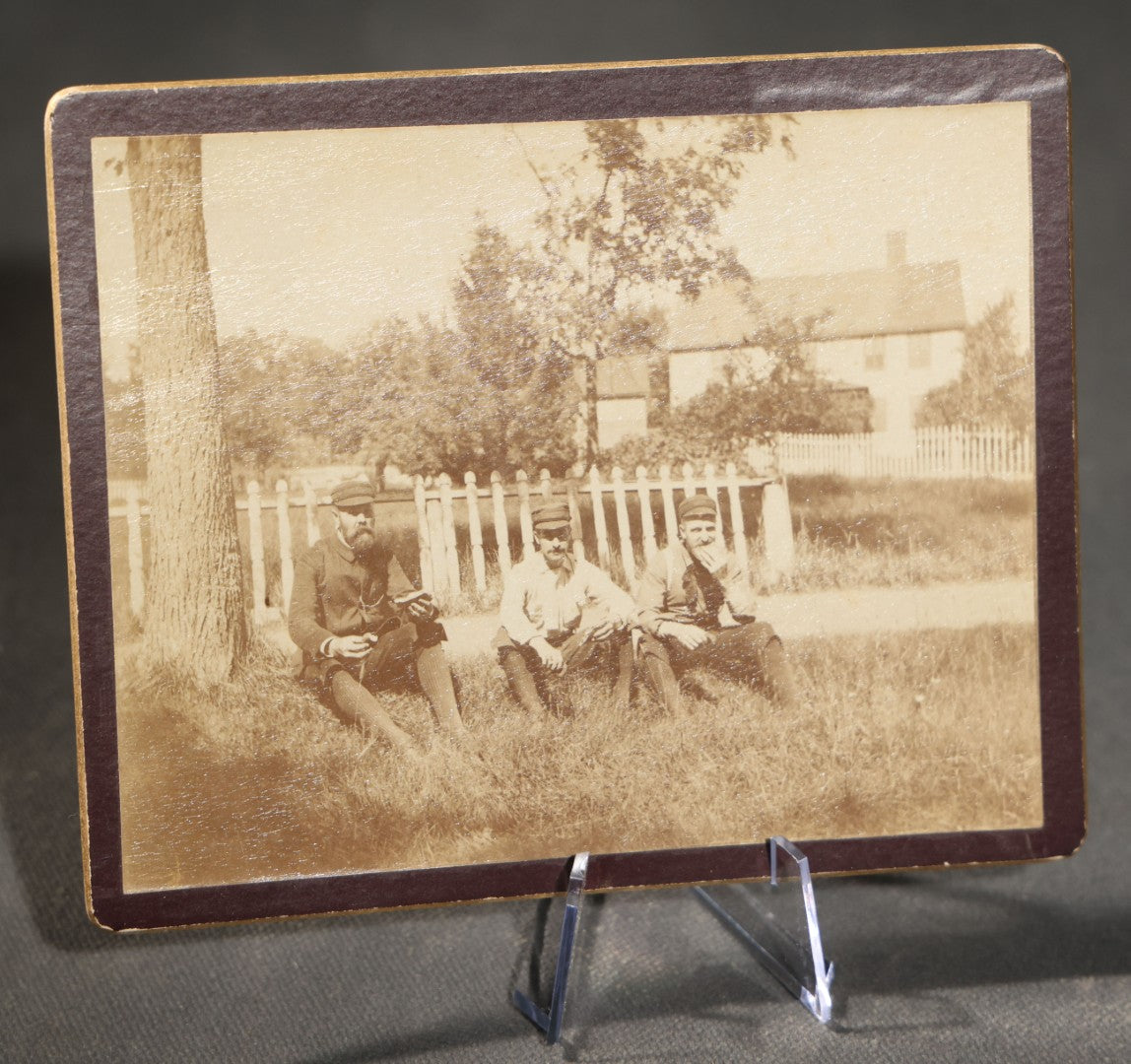 Grouping of Four Antique Board-Mounted Photographs of Cycling Groups and Bicyclists, Including High Wheel Bicycles and a Scene Inscribed Wellesley, Massachusetts