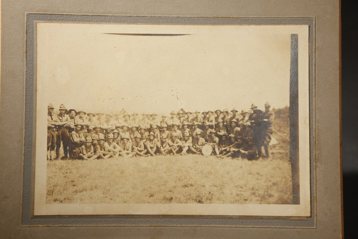 Trio of Antique Board-Mounted Photographs of Group Portraits, Including Seven Men Photographed by Geo. E. Mitchell's Gallery of Art, Lowell, Massachusetts, a Large Military or Militia Group with Rifles, and Ten Men on Building Steps