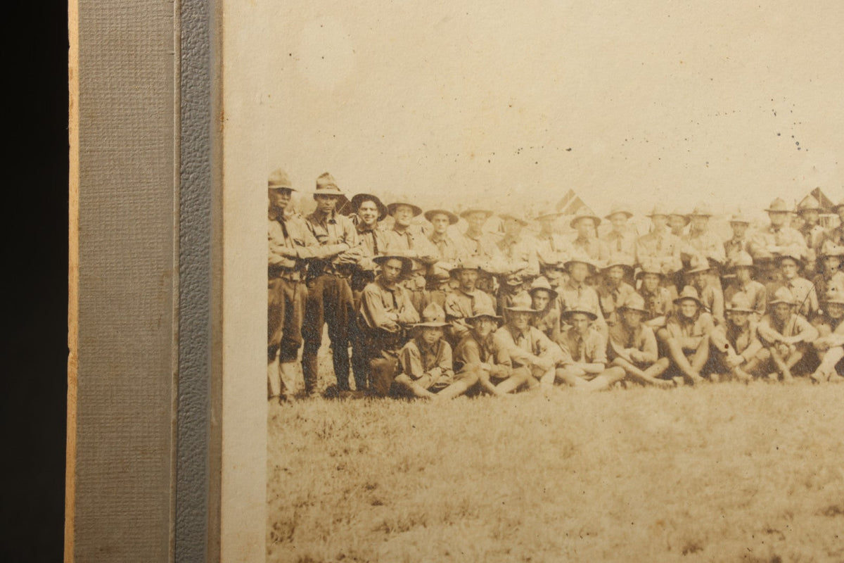 Trio of Antique Board-Mounted Photographs of Group Portraits, Including Seven Men Photographed by Geo. E. Mitchell's Gallery of Art, Lowell, Massachusetts, a Large Military or Militia Group with Rifles, and Ten Men on Building Steps