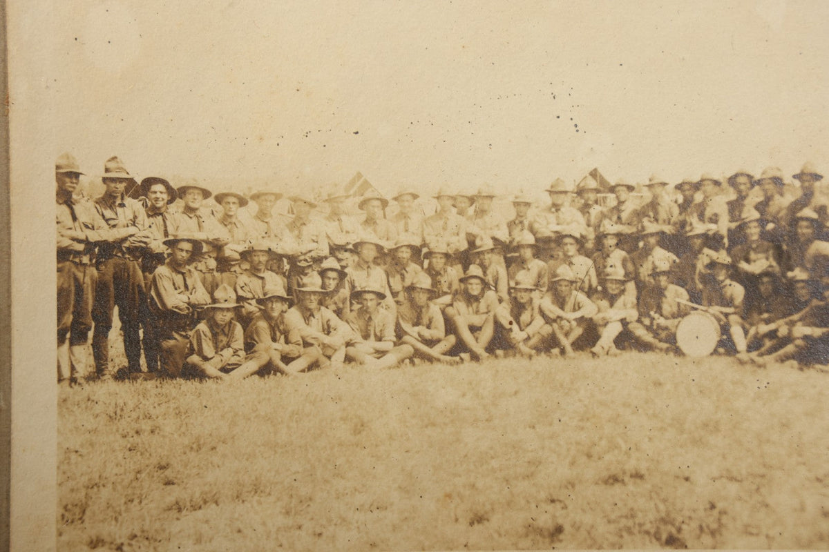 Trio of Antique Board-Mounted Photographs of Group Portraits, Including Seven Men Photographed by Geo. E. Mitchell's Gallery of Art, Lowell, Massachusetts, a Large Military or Militia Group with Rifles, and Ten Men on Building Steps