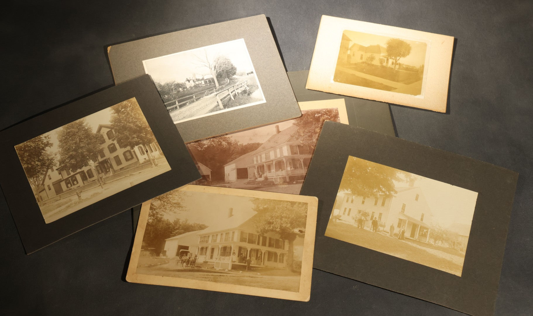Grouping of Five Antique Board-Mounted Photographs of New England and California Homes, Including a House Inscribed "Our Little Home, Los Angeles, California, 1897," And a Print of John Greenleaf Whittier's Fire-Damaged House