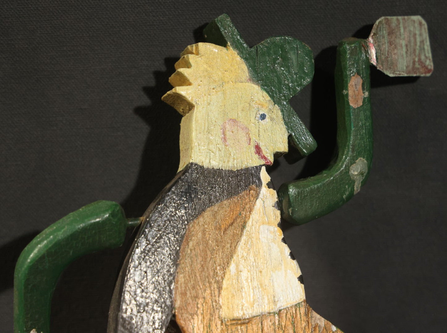 Vintage Folk Art Painted Wood Whirligig with Running Tramp Figure on Arrow Form