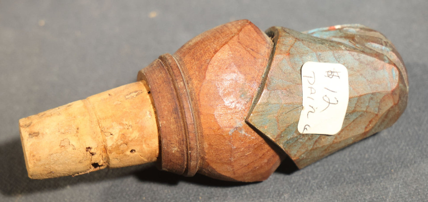 Grouping of Nine Vintage Carved and Painted Wood Figural Bottle Stoppers Including Animated Examples