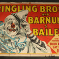 Lot 018 - Vintage Ringling Bros. and Barnum & Bailey Circus Lithograph Poster, Clown with Blue Ruff, Extra Performance Saturday May 15, 10:00 A.M., Illustrated by Bill Bailey, Lithographed in U.S.A., Circa 1940, 41" W x 27-3/4" H