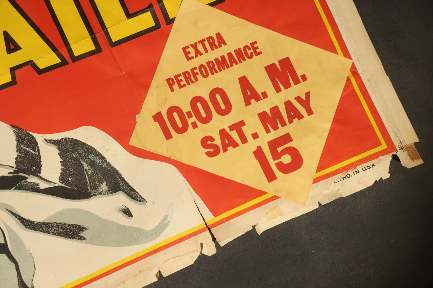 Vintage Ringling Bros. and Barnum & Bailey Circus Lithograph Poster, Clown with Blue Ruff, Extra Performance Saturday May 15, 10:00 A.M., Illustrated by Bill Bailey, Lithographed in U.S.A., Circa 1940